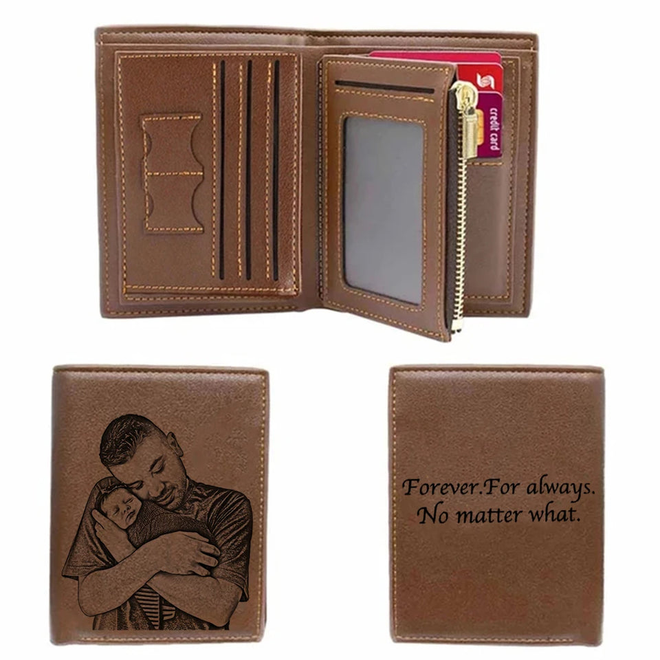 Personalized Men's Leather Wallet - Custom Engraving with Coin Purse & Card Storage