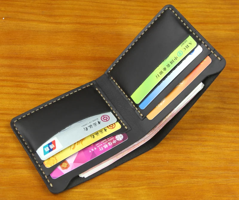 Vintage Crazy Horse Leather Wallet - Handmade Men's Bifold with Money Clip