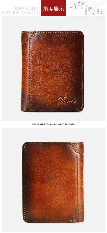 Dante Men's Leather RFID Wallet - Vintage Cowhide Vertical Design with Money Clip