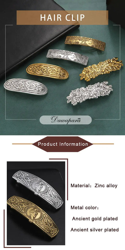 Vintage Celtic Tree of Life Hair Clips - Wicca Flower Barrettes for Women