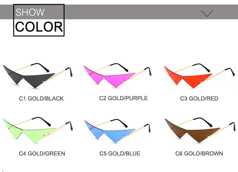 Rimless Cat Eye Sunglasses - Oversized Triangle Design with UV400 Protection