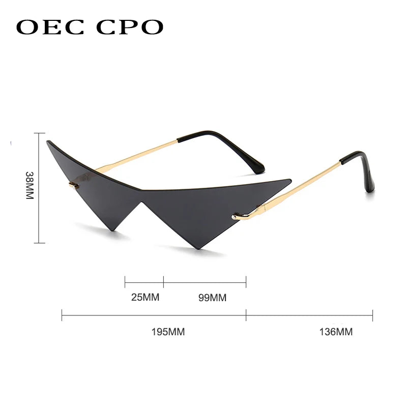 Rimless Cat Eye Sunglasses - Oversized Triangle Design with UV400 Protection
