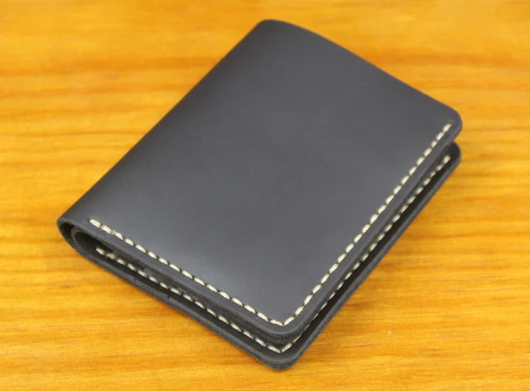 Vintage Crazy Horse Leather Wallet - Handmade Men's Bifold with Money Clip