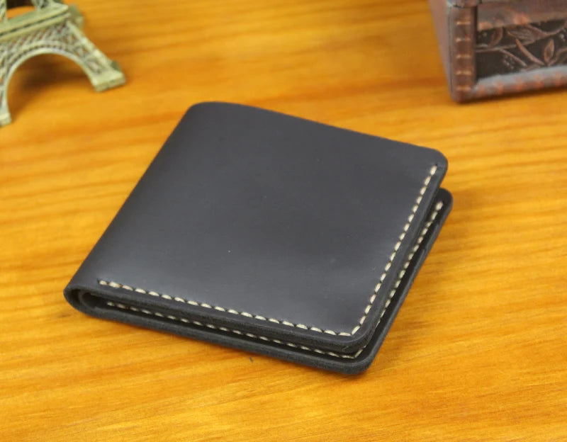 Vintage Crazy Horse Leather Wallet - Handmade Men's Bifold with Money Clip