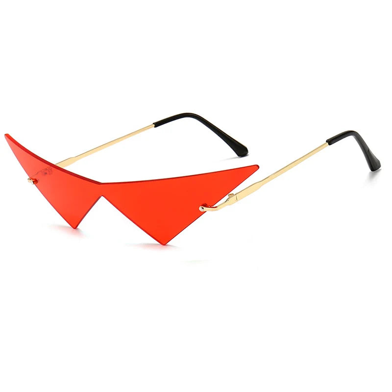 Rimless Cat Eye Sunglasses - Oversized Triangle Design with UV400 Protection