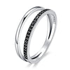 Double Circle Sterling Silver Ring - Black Clear CZ Stackable Women's Fine Jewelry