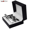 Classic Square Black Cufflinks - Laser Stripe Tie Bar Set