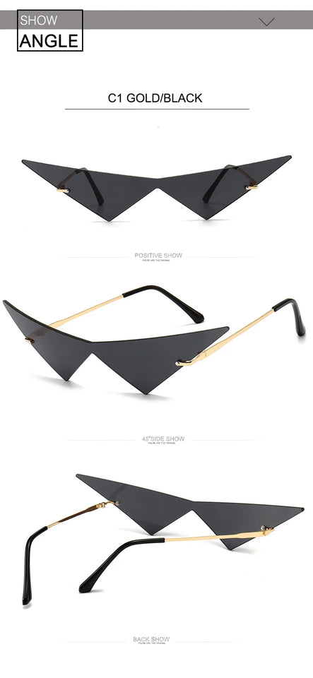 Rimless Cat Eye Sunglasses - Oversized Triangle Design with UV400 Protection