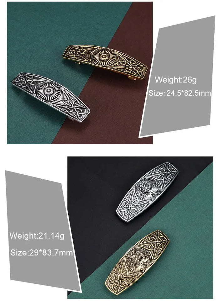 Vintage Celtic Tree of Life Hair Clips - Wicca Flower Barrettes for Women