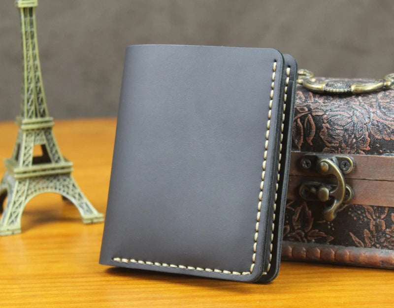 Vintage Crazy Horse Leather Wallet - Handmade Men's Bifold with Money Clip