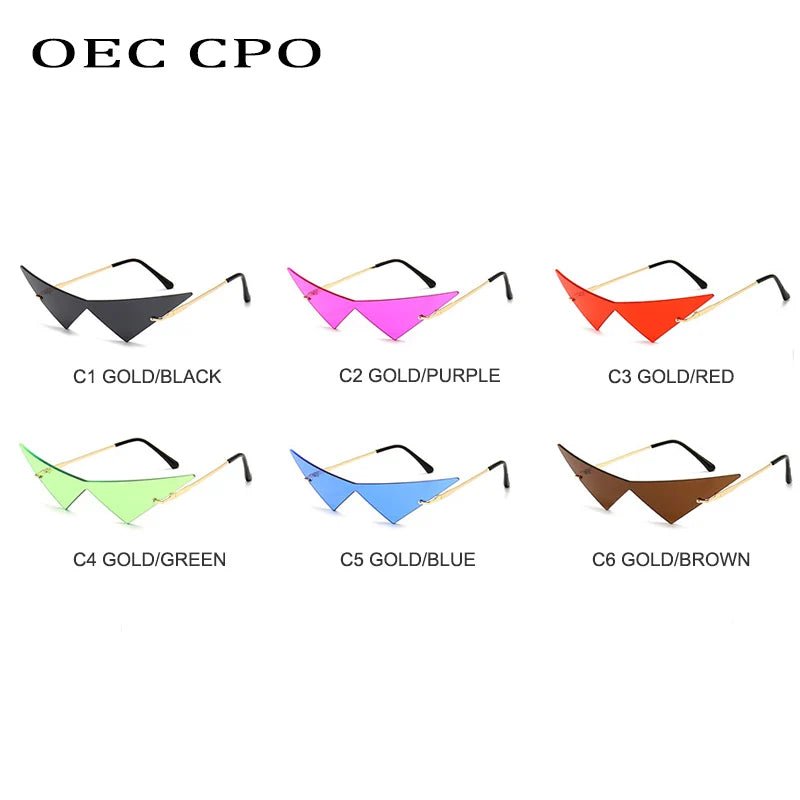 Rimless Cat Eye Sunglasses - Oversized Triangle Design with UV400 Protection
