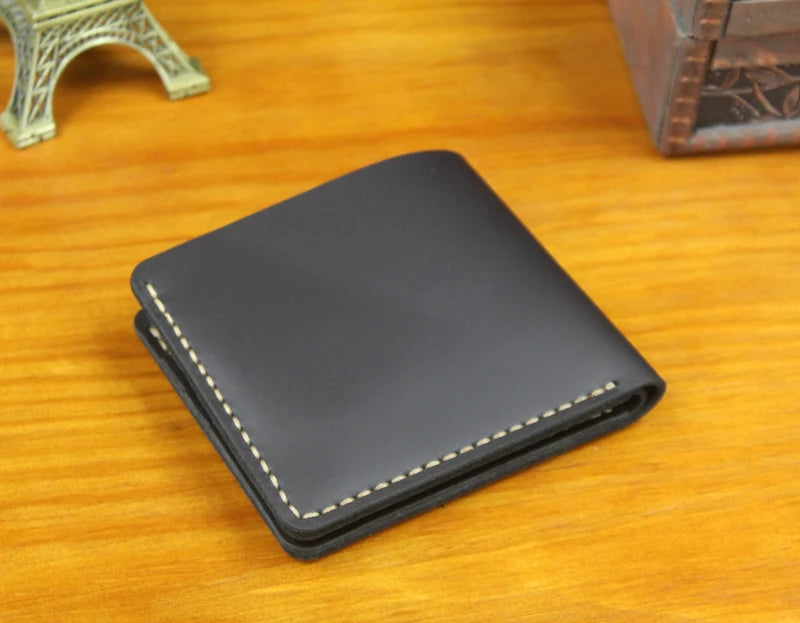 Vintage Crazy Horse Leather Wallet - Handmade Men's Bifold with Money Clip
