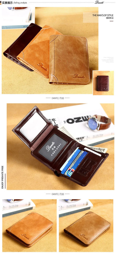Dante Men's Leather RFID Wallet - Vintage Cowhide Vertical Design with Money Clip