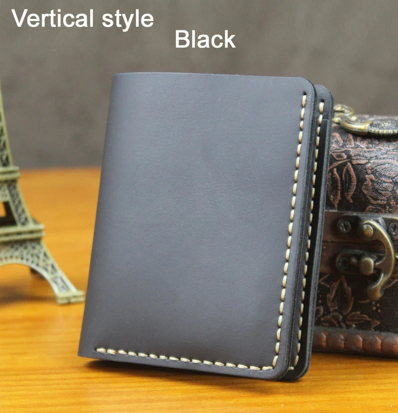 Vintage Crazy Horse Leather Wallet - Handmade Men's Bifold with Money Clip