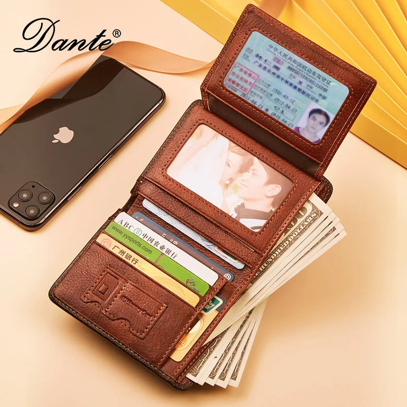Dante Men's Leather RFID Wallet - Vintage Cowhide Vertical Design with Money Clip