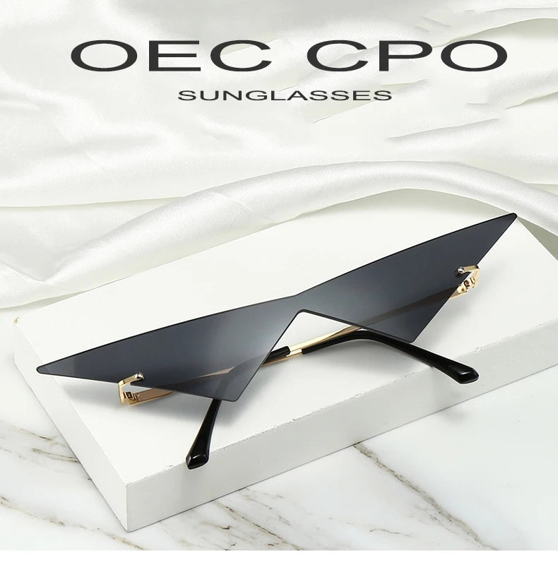 Rimless Cat Eye Sunglasses - Oversized Triangle Design with UV400 Protection