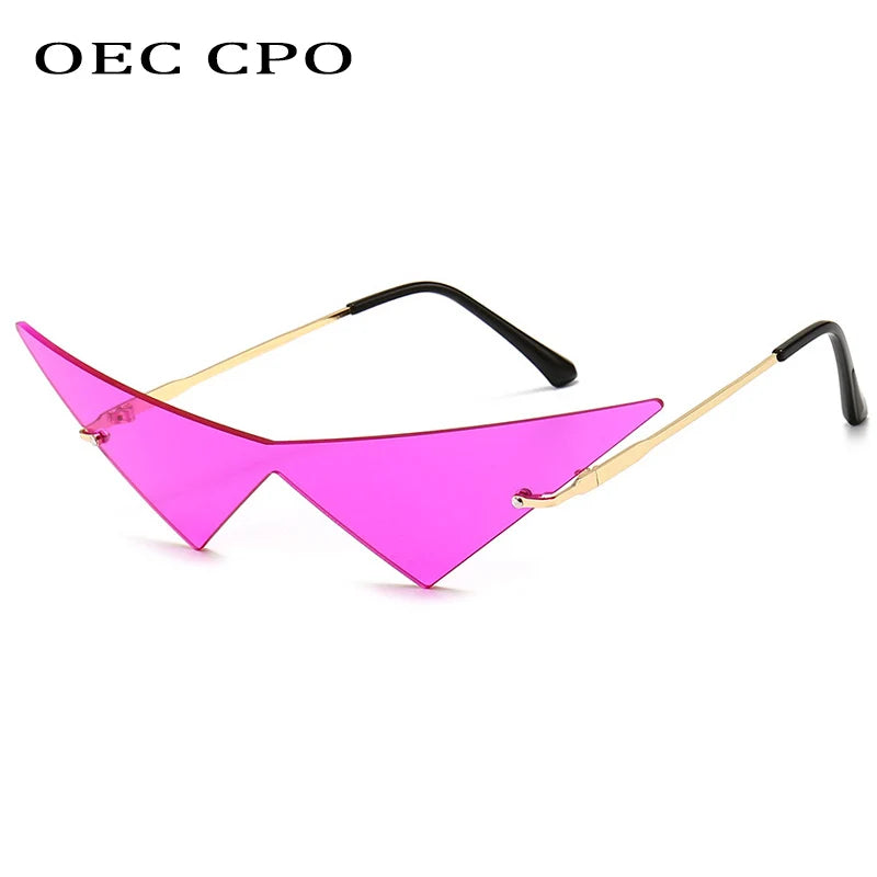 Rimless Cat Eye Sunglasses - Oversized Triangle Design with UV400 Protection