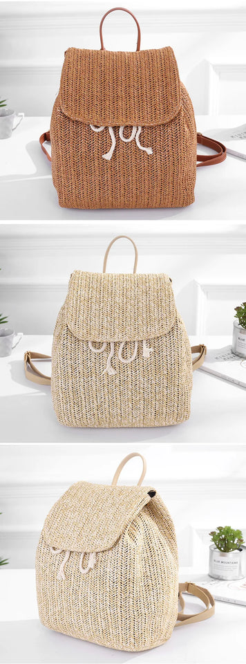 Women's Straw Woven Backpack - Summer Shoulder Bag for Travel & Books