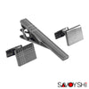 Classic Square Black Cufflinks - Laser Stripe Tie Bar Set