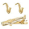 Men's Golden Sax Cufflinks Set - Music Tie Bar & Cufflinks Jewelry
