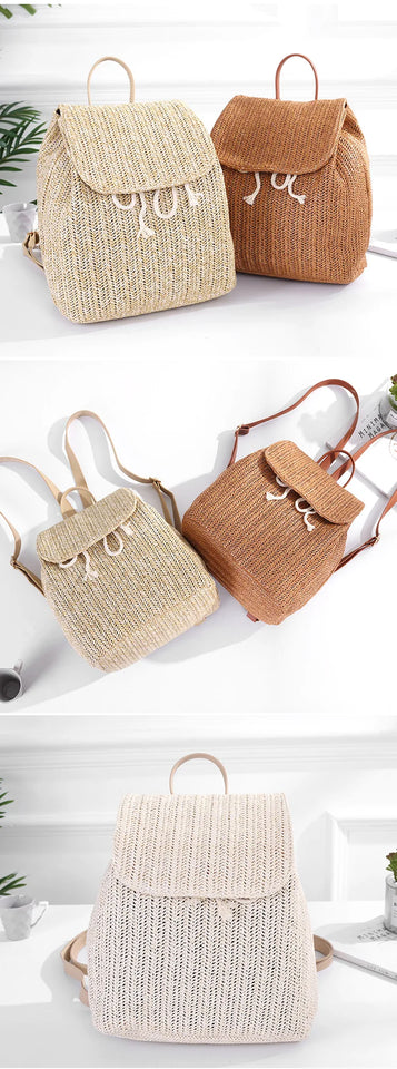 Women's Straw Woven Backpack - Summer Shoulder Bag for Travel & Books