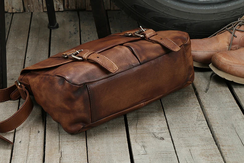 Vintage Leather Messenger Bag - Men's Casual Crossbody Shoulder Bag