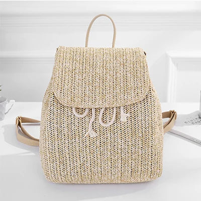 Women's Straw Woven Backpack - Summer Shoulder Bag for Travel & Books