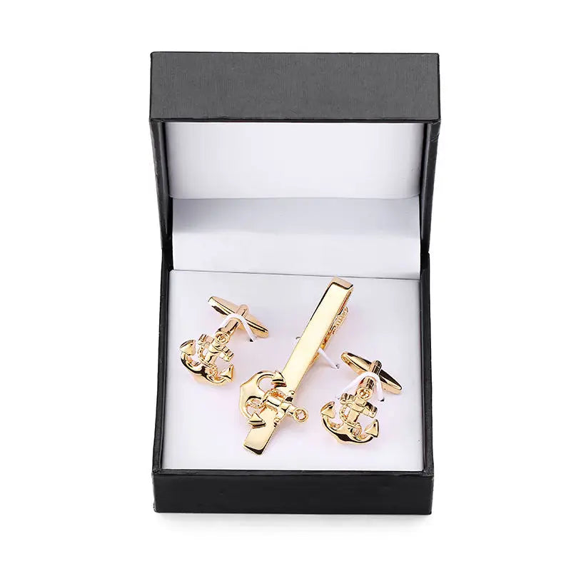 Men's Golden Sax Cufflinks Set - Music Tie Bar & Cufflinks Jewelry