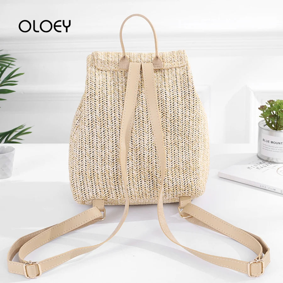 Women's Straw Woven Backpack - Summer Shoulder Bag for Travel & Books