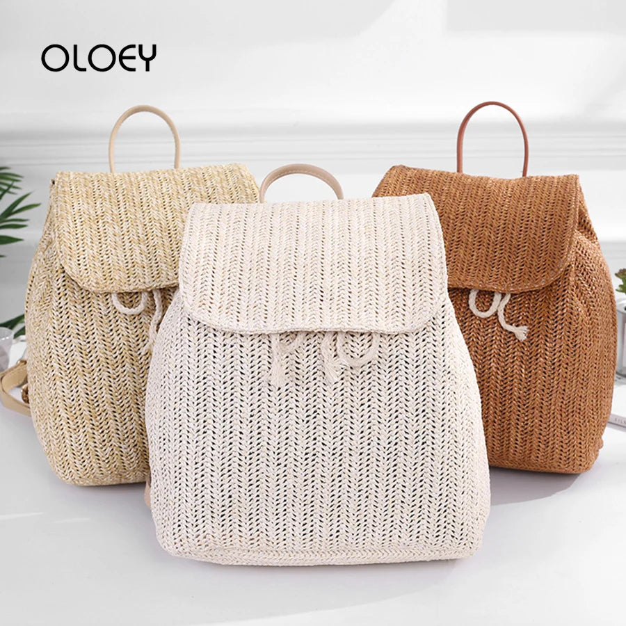 Women's Straw Woven Backpack - Summer Shoulder Bag for Travel & Books