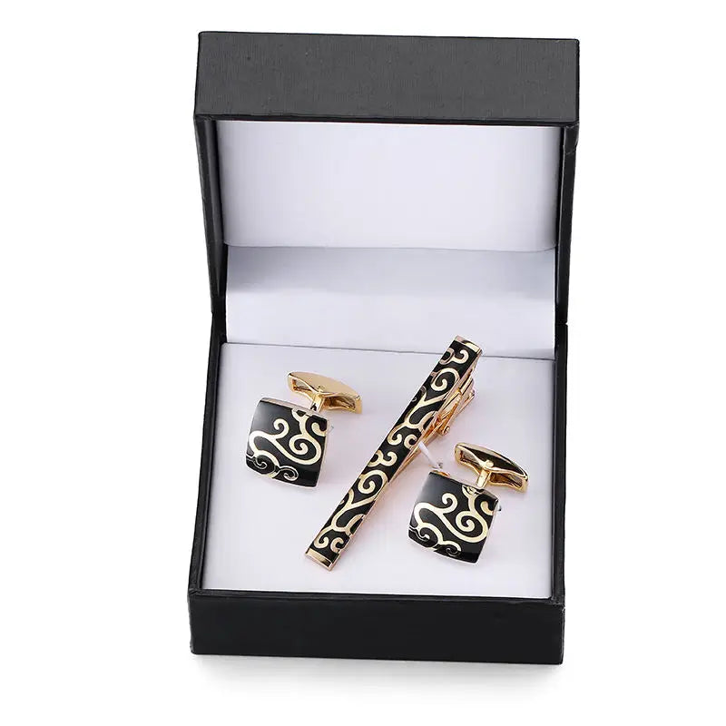 Men's Golden Sax Cufflinks Set - Music Tie Bar & Cufflinks Jewelry