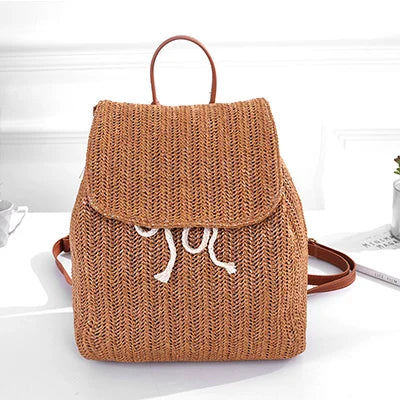 Women's Straw Woven Backpack - Summer Shoulder Bag for Travel & Books