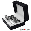 Classic Square Black Cufflinks - Laser Stripe Tie Bar Set