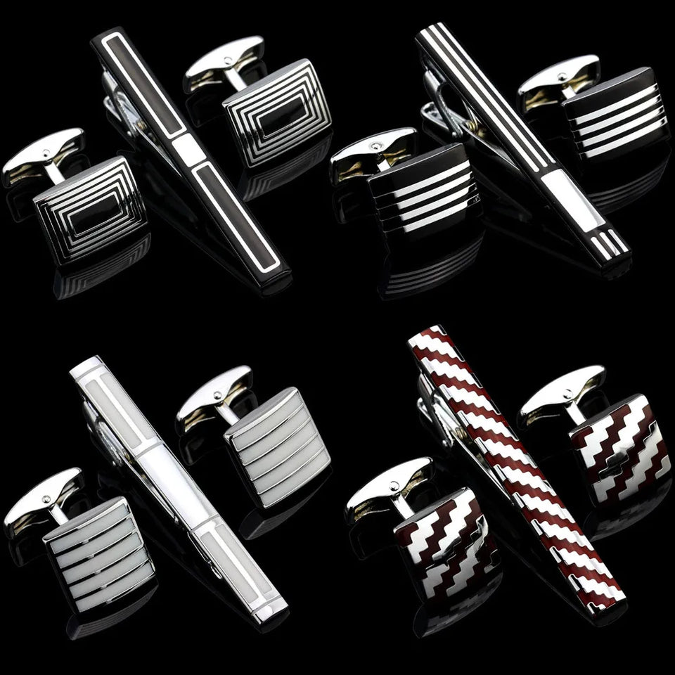 Luxury Metal Cufflinks & Tie Clip Set - 10 Styles Premium Men's Accessories