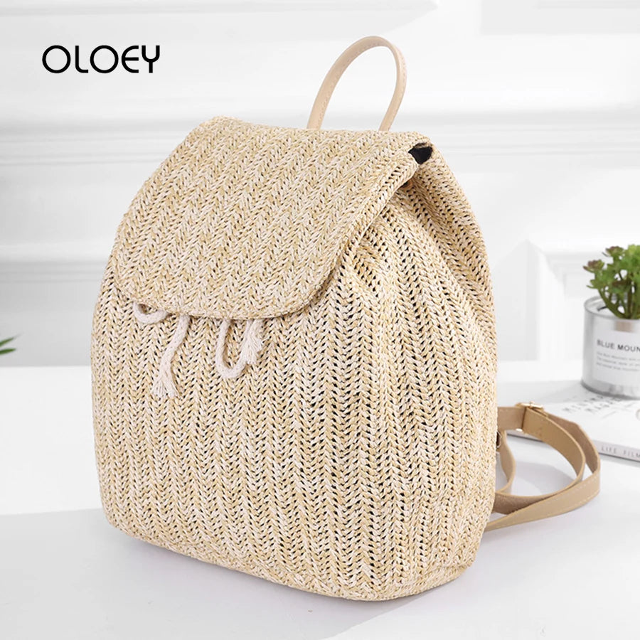 Women's Straw Woven Backpack - Summer Shoulder Bag for Travel & Books