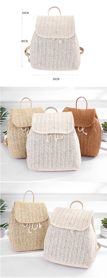 Women's Straw Woven Backpack - Summer Shoulder Bag for Travel & Books