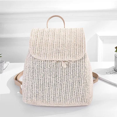 Women's Straw Woven Backpack - Summer Shoulder Bag for Travel & Books