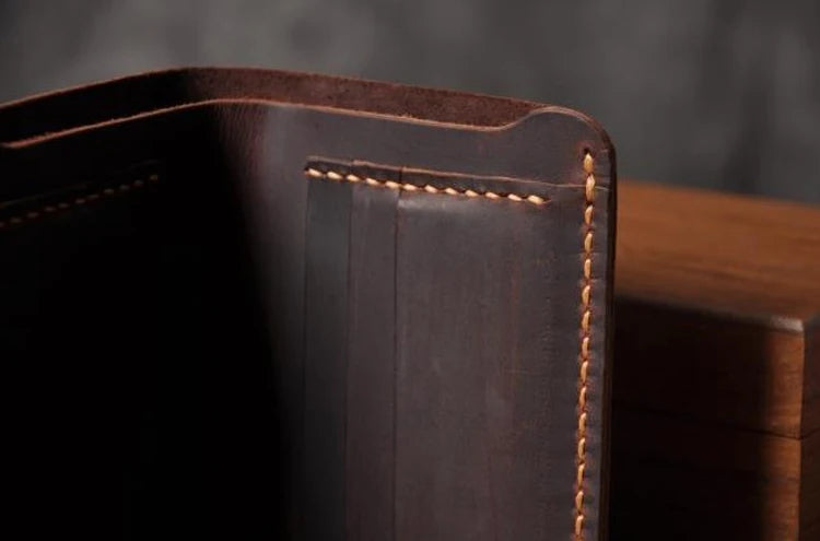 Vintage Crazy Horse Leather Wallet - Handmade Men's Bifold with Money Clip