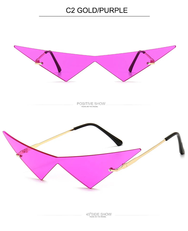 Rimless Cat Eye Sunglasses - Oversized Triangle Design with UV400 Protection