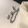 Asymmetric Freshwater Pearl Studs - Elegant Long Metallic Earrings