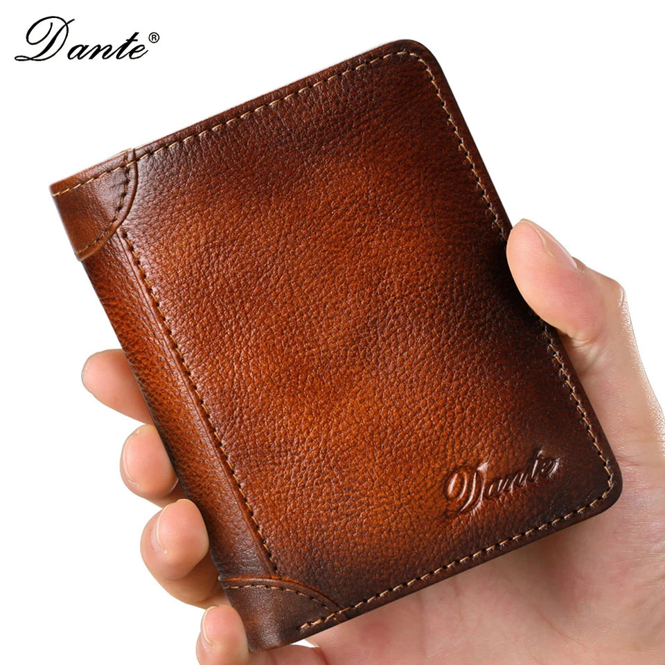 Dante Men's Leather RFID Wallet - Vintage Cowhide Vertical Design with Money Clip