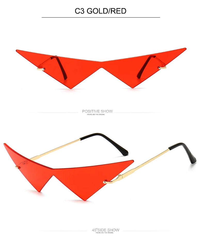 Rimless Cat Eye Sunglasses - Oversized Triangle Design with UV400 Protection
