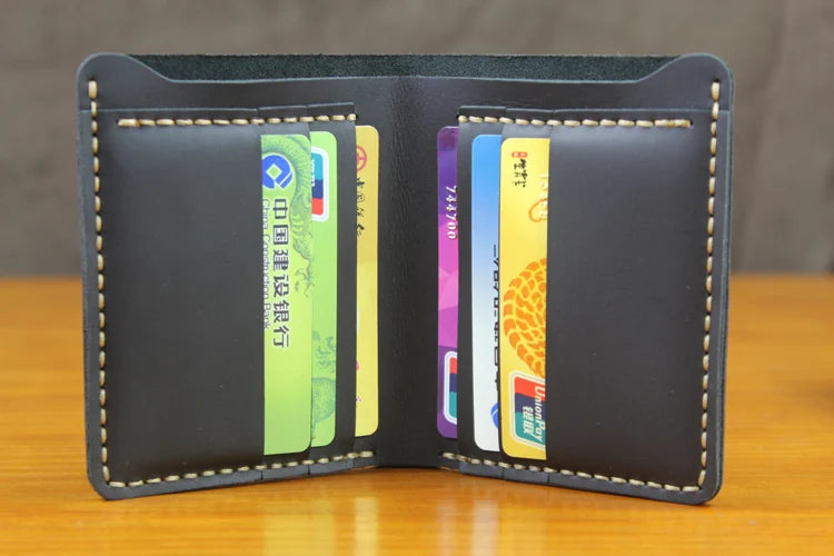 Vintage Crazy Horse Leather Wallet - Handmade Men's Bifold with Money Clip