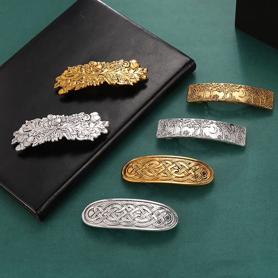 Vintage Celtic Tree of Life Hair Clips - Wicca Flower Barrettes for Women