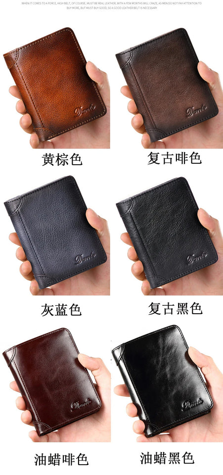 Dante Men's Leather RFID Wallet - Vintage Cowhide Vertical Design with Money Clip