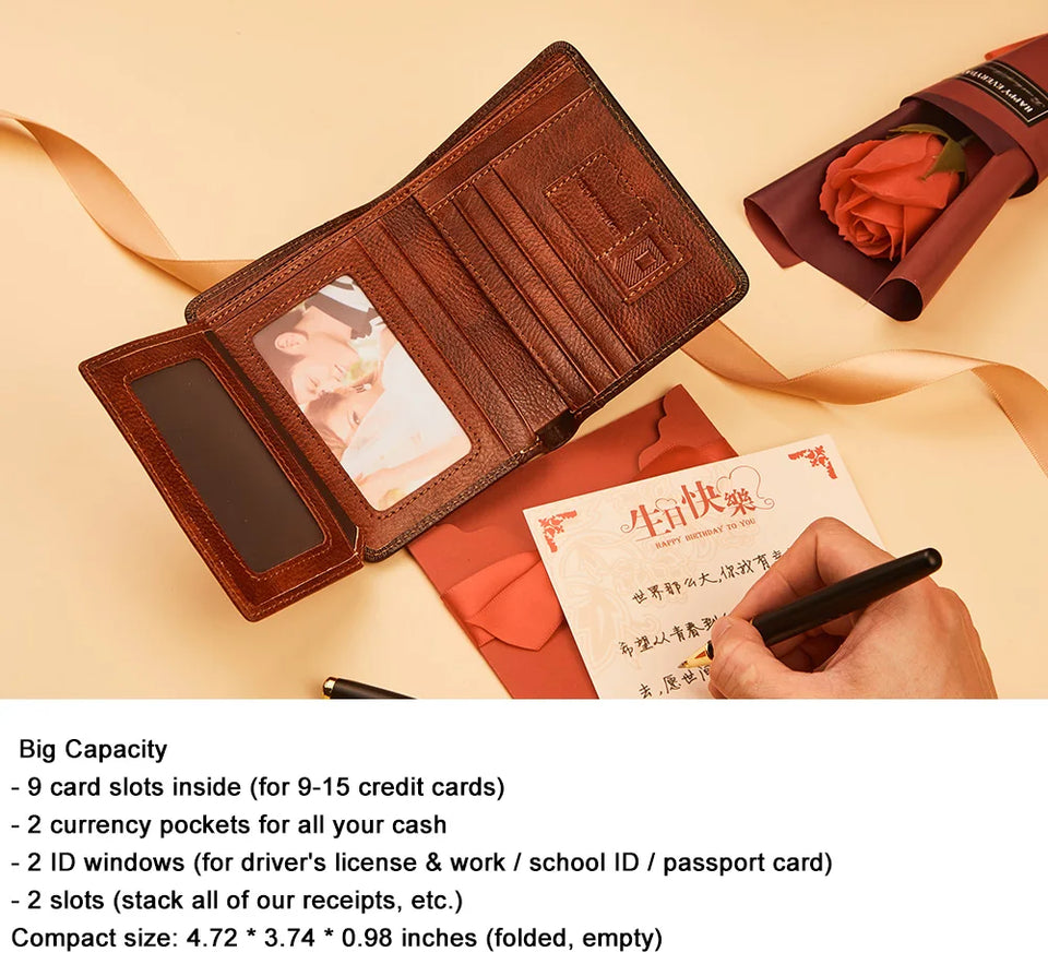 Dante Men's Leather RFID Wallet - Vintage Cowhide Vertical Design with Money Clip