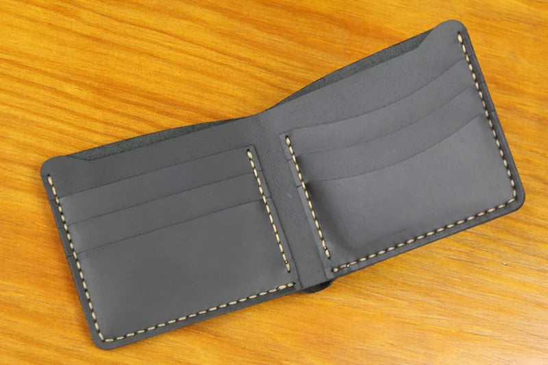 Vintage Crazy Horse Leather Wallet - Handmade Men's Bifold with Money Clip