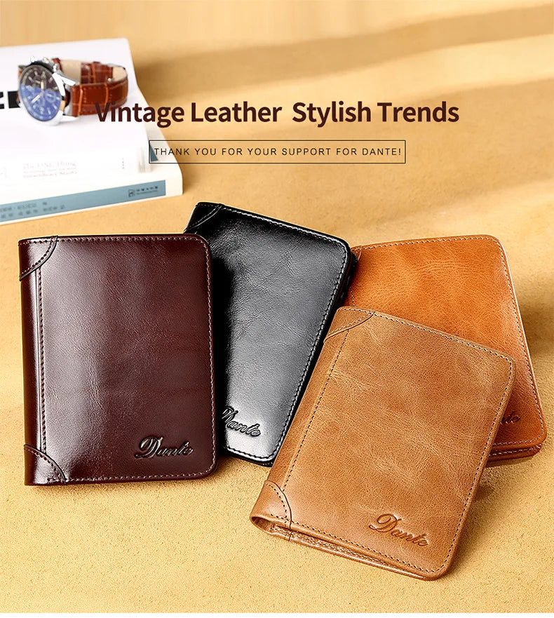 Dante Men's Leather RFID Wallet - Vintage Cowhide Vertical Design with Money Clip