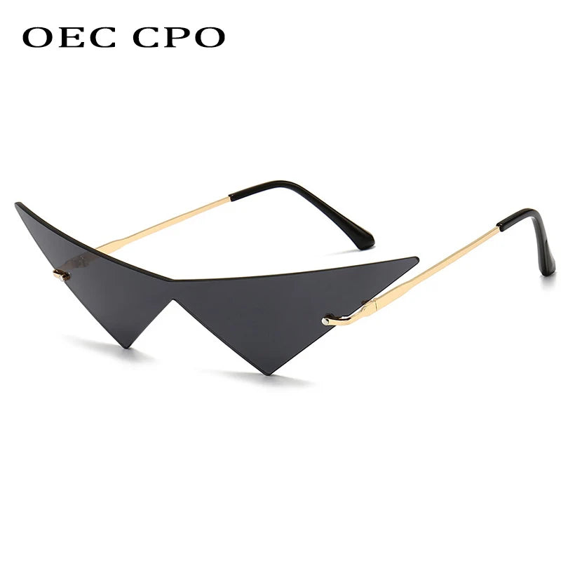 Rimless Cat Eye Sunglasses - Oversized Triangle Design with UV400 Protection