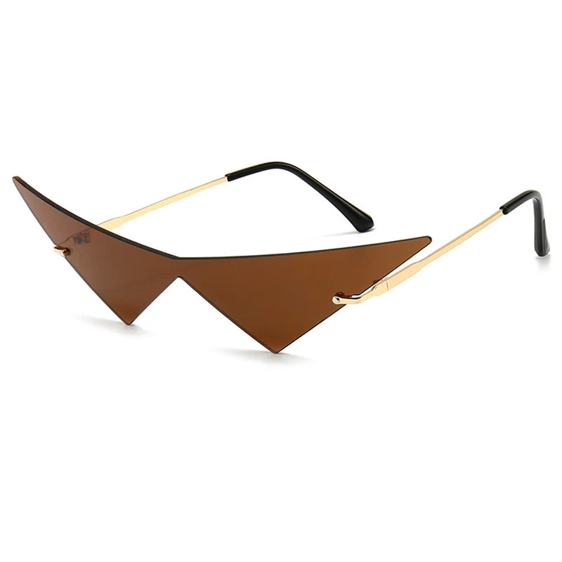 Rimless Cat Eye Sunglasses - Oversized Triangle Design with UV400 Protection